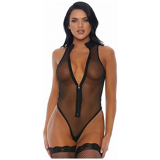 BODY NEGRO CON TRANSPARENCIAS Y ESCOTE V - Lenceria Sexy Femenina Bodys - Sex Shop ARTICULOS EROTICOS