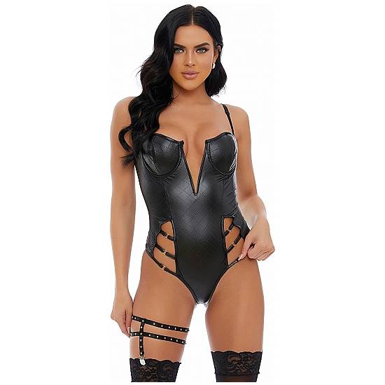 DISTRESS WITH THE BEST FAUX LEATHER BODY NEGRO - Lenceria Sexy Femenina Bodys - Sex Shop ARTICULOS EROTICOS