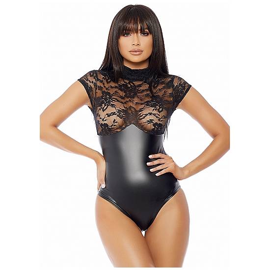 MOCK NECK BODY NEGRO CON ENCAJE - Lenceria Sexy Femenina Bodys - Sex Shop ARTICULOS EROTICOS