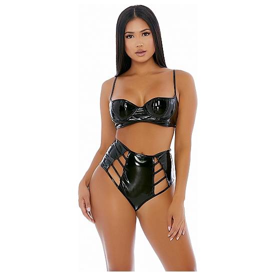 CONJUNTO DE LENCERÍA DE VINILO CON TRENZADO - Lenceria Sexy Femenina Conjuntos - Sex Shop ARTICULOS EROTICOS