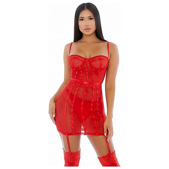 SHEER DESIRES MESH CONJUNTO ROJO - Lenceria Sexy Femenina Conjuntos - Sex Shop ARTICULOS EROTICOS